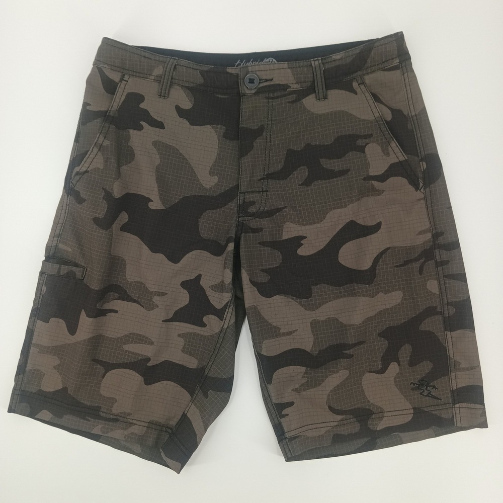 Da Hui Hybrid Shorts Mens 30 Camo Ripstop Boardshorts Walkshorts Brown Green